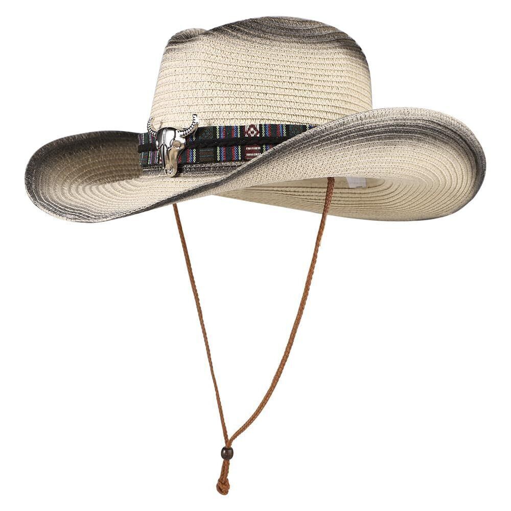 1637 Straw Cowboy Cowgirl Hat Wide Brim Woven Western Cap UPF 50+ Beach Sun